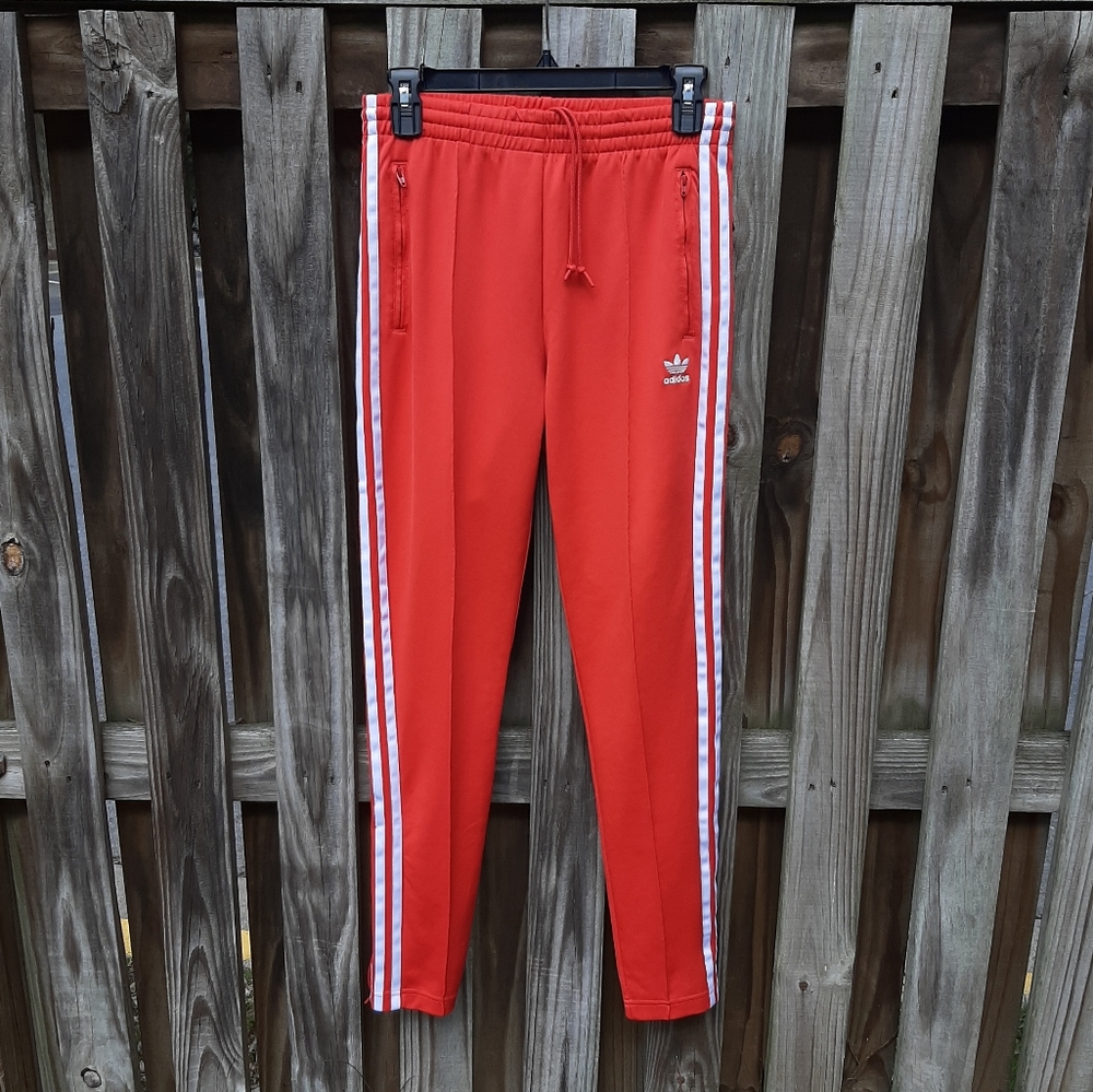 Adidas Women's Red Track Pant White Stripes Size S